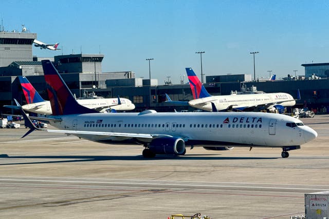 <p>Delta Air Lines planes are seen at gates at Hartsfield Jackson Atlanta International Airport in November 2023</p>