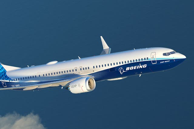 <p>High flyer: Boeing 737 Max 9. The optional exit can be seen between the wing and the tail – a window slightly separated from those left and right</p>