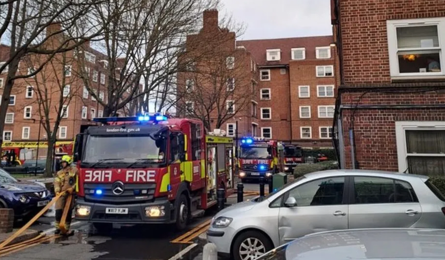 The London Fire Brigade at the scene of the incident in Hackney