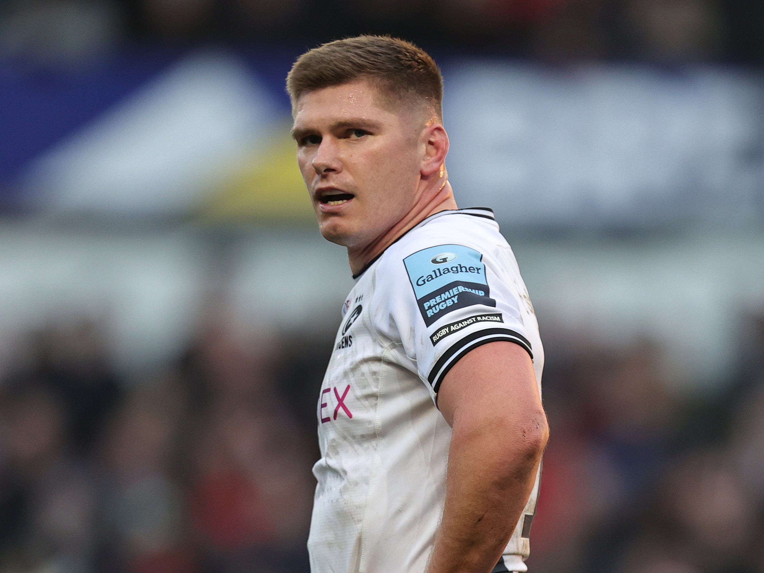 Owen Farrell played in Saracens’ defeat at Leicester on Saturday