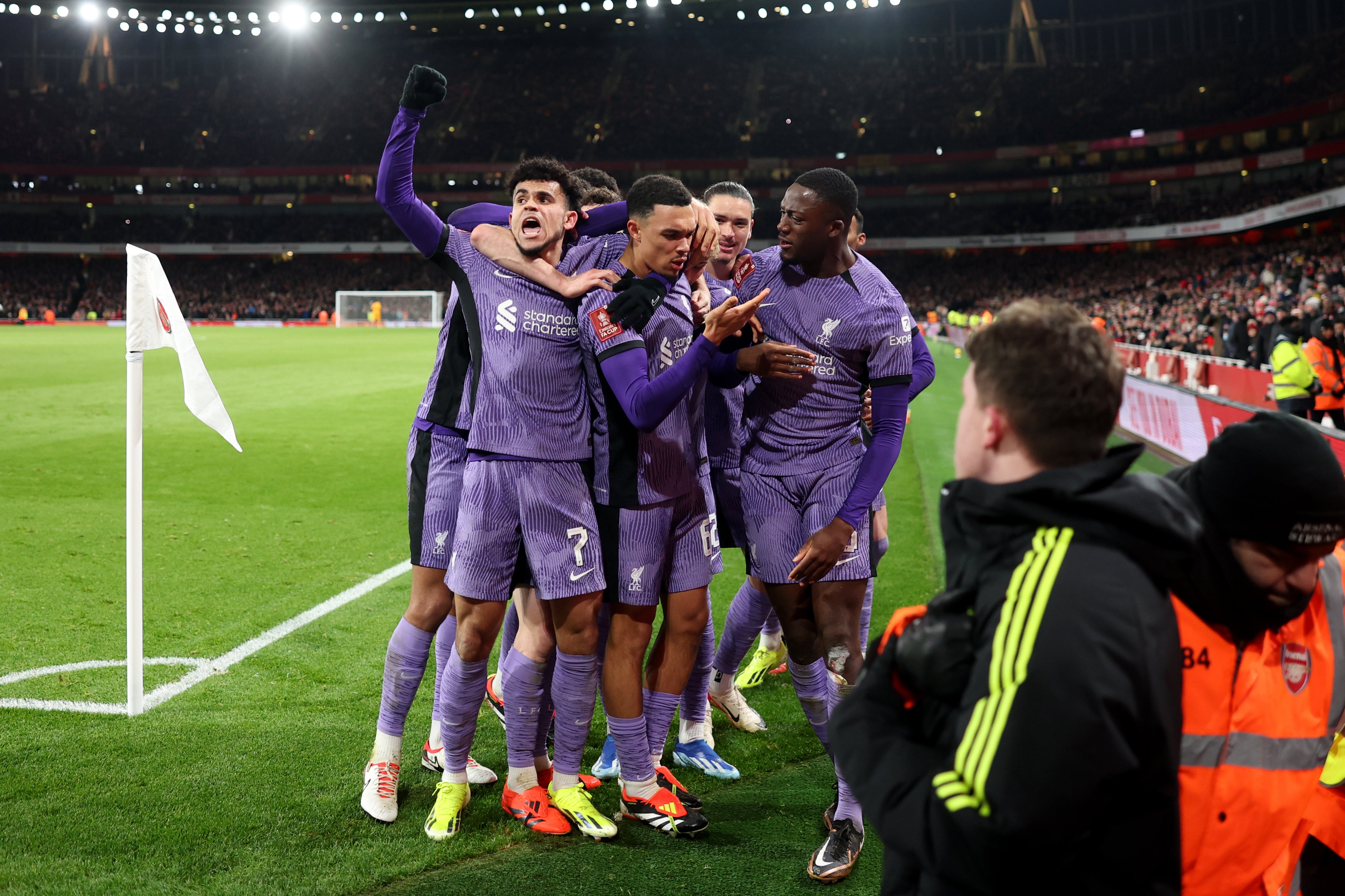 Luis Diaz celebrates scoring Liverpool’s second goal