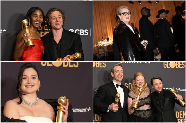 <p>Clockwise from bottom left: Lily Gladstone, Ayo Edebiri and Jeremy Allen White, Meryl Steep, Matthew MacFayden, Sarah Snook and Kieran Culkin</p>