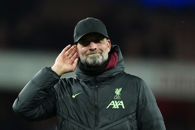 Liverpool manager Jurgen Klopp celebrates after the Emirates FA Cup Third Round match at the Emirates Stadium, London. Picture date: Sunday January 7, 2024.