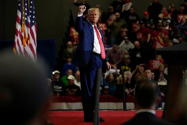 <p>Donald Trump speaks to a crowd in Iowa on 6 January, 2024. </p>