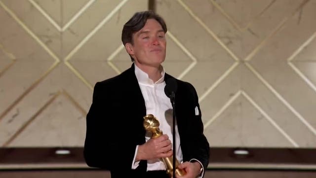 <p>Golden Globes: Oppenheimer’s Cillian Murphy accepts Best Actor award with wife’s lipstick on nose</p>