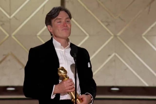 <p>Golden Globes: Oppenheimer’s Cillian Murphy accepts Best Actor award with wife’s lipstick on nose</p>