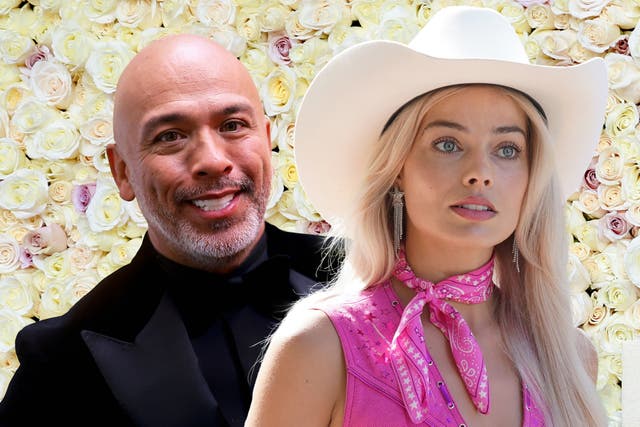 <p>Jo Koy, whose opening monologue bombed at the Golden Globes, and Margot Robbie in the largely snubbed ‘Barbie’ </p>
