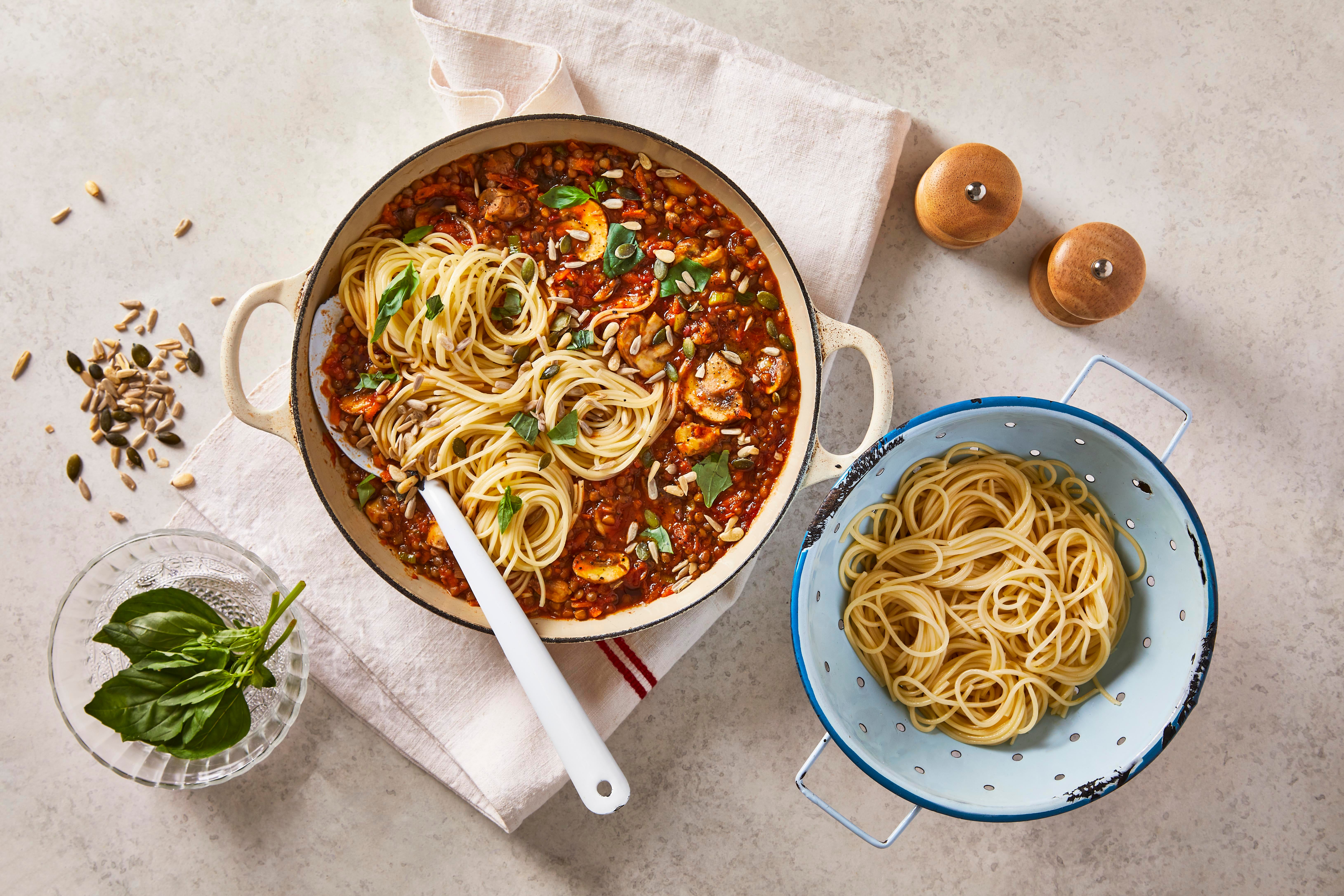 Pack flavour into this plant-based ragù with chestnut mushrooms, roasted garlic and Marmite