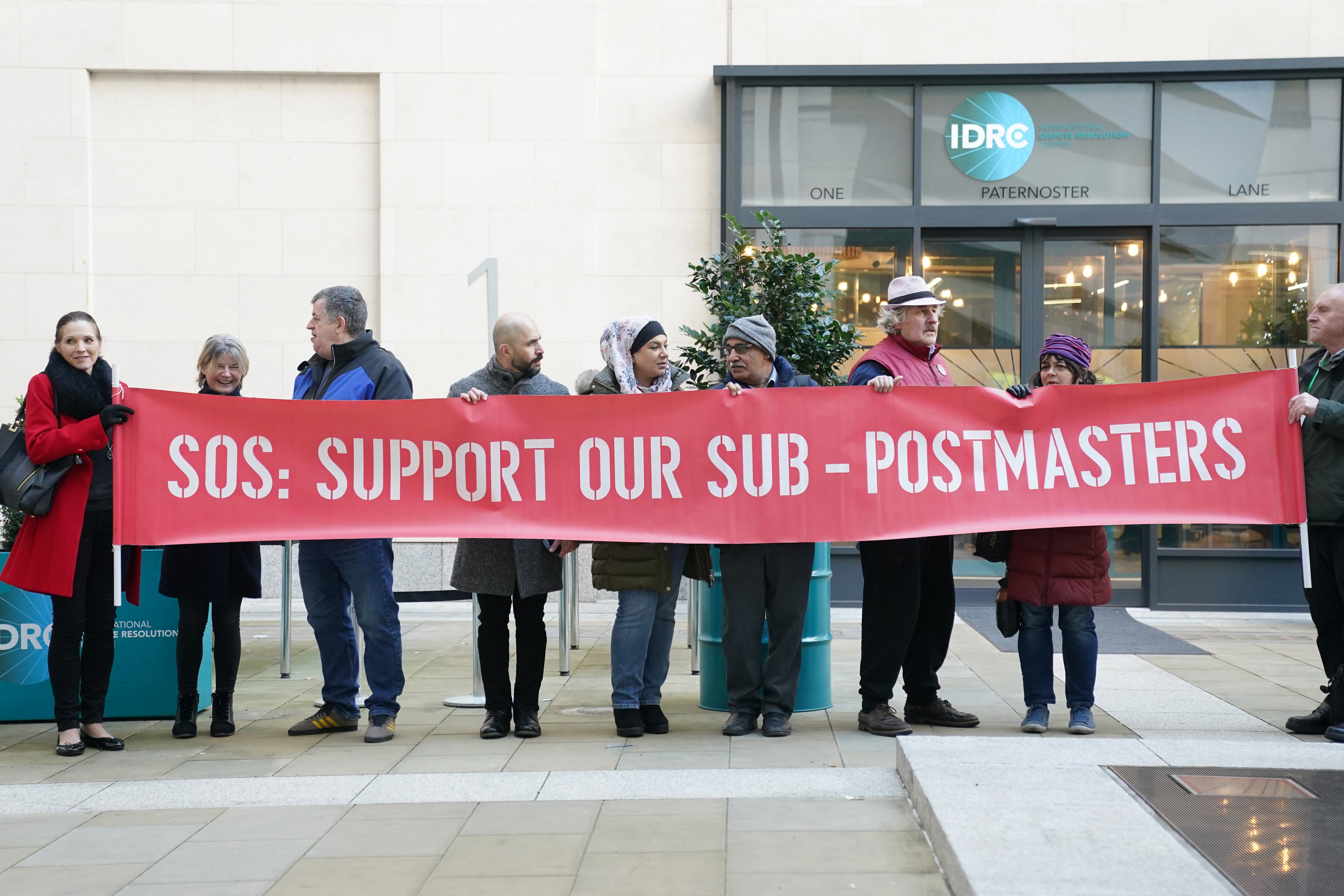 Protesters outside the Post Office Horizon IT inquiry at the International Dispute Resolution Centre in London in December 2022 (Kirsty O’Connor/PA)