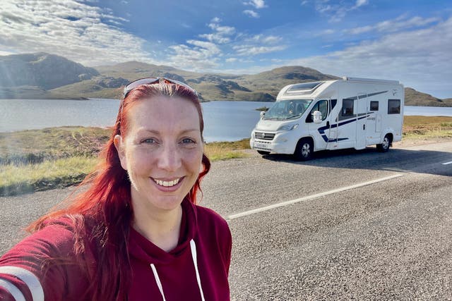 <p>Kat Bird left her job as an air traffic controller and now tours the UK in a motorhome with her dog</p>