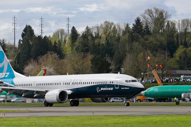 <p>File. A Boeing 737 MAX 9 taxis past unpainted planes as it gets ready to takeoff for the aircraft's first flight, Thursday, April 13, 2017, in Renton, Wash. On Saturday, Jan. 6, 2024, U.S. officials ordered the immediate grounding of Boeing 737-9 Max jetliners after an Alaska Airlines plane suffered a blowout that left a gaping hole in the side of the fuselage</p>