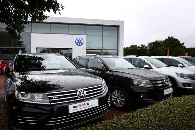 Volkswagen cars for sale at a dealership as the company announces it will begin integrating AI chatbot ChatGPT into its cars from later this year (Gareth Fuller/PA)