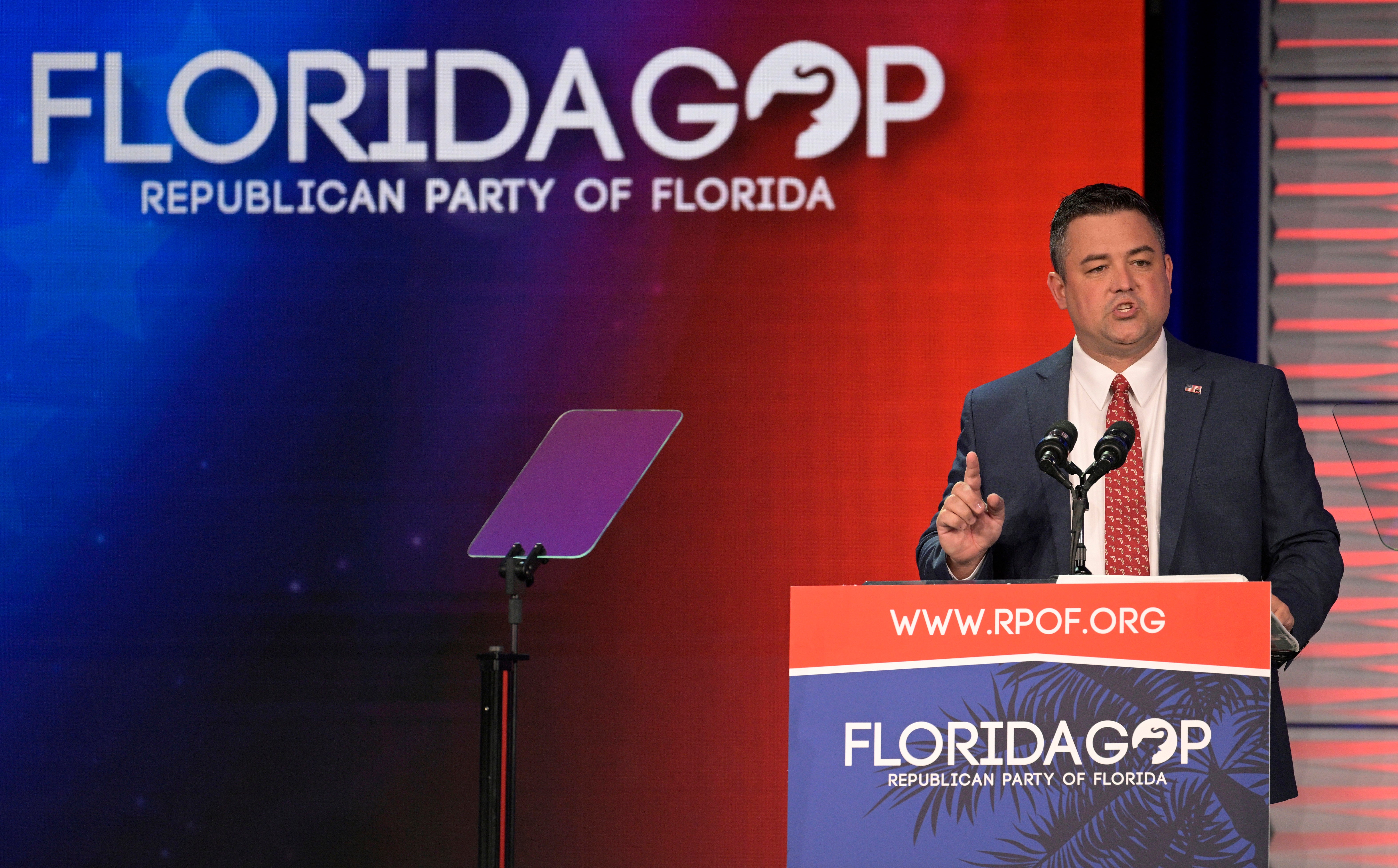 Christian Ziegler addresses attendees at the Republican Party of Florida Freedom Summit in November 2023