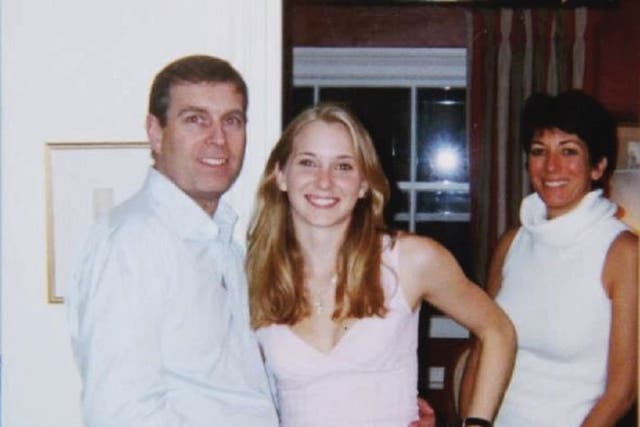 <p>Prince Andrew with Virginia Giuffre (centre) and Ghislaine Maxwell</p>