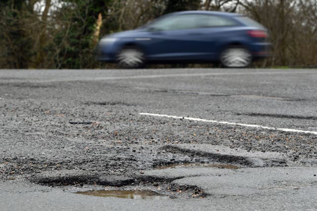 The number of pothole-related claims jumped by 40% annually last year, according to Admiral’s data (Joe Giddens/PA)