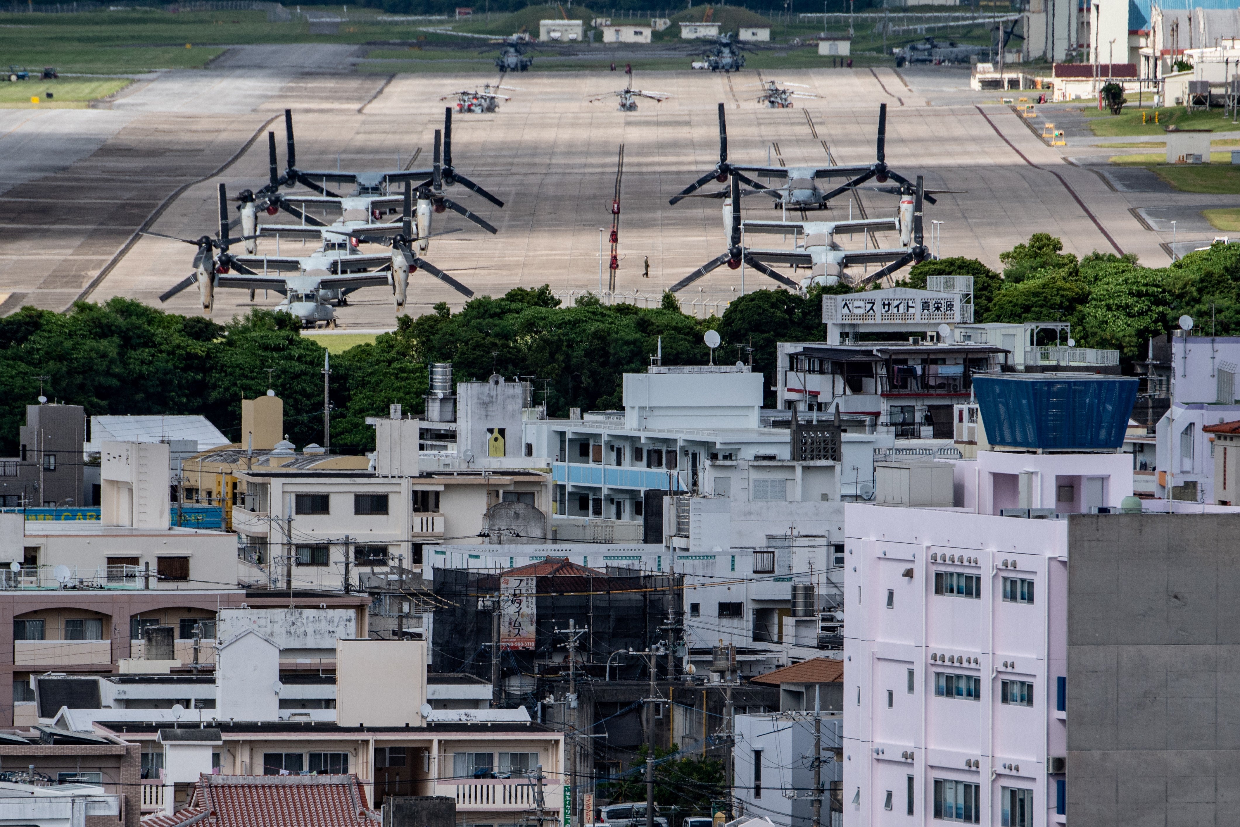 US Marine Corps Air Station Futenma seen from Kakazutakadai Park in Ginowan, Okinawa prefecture