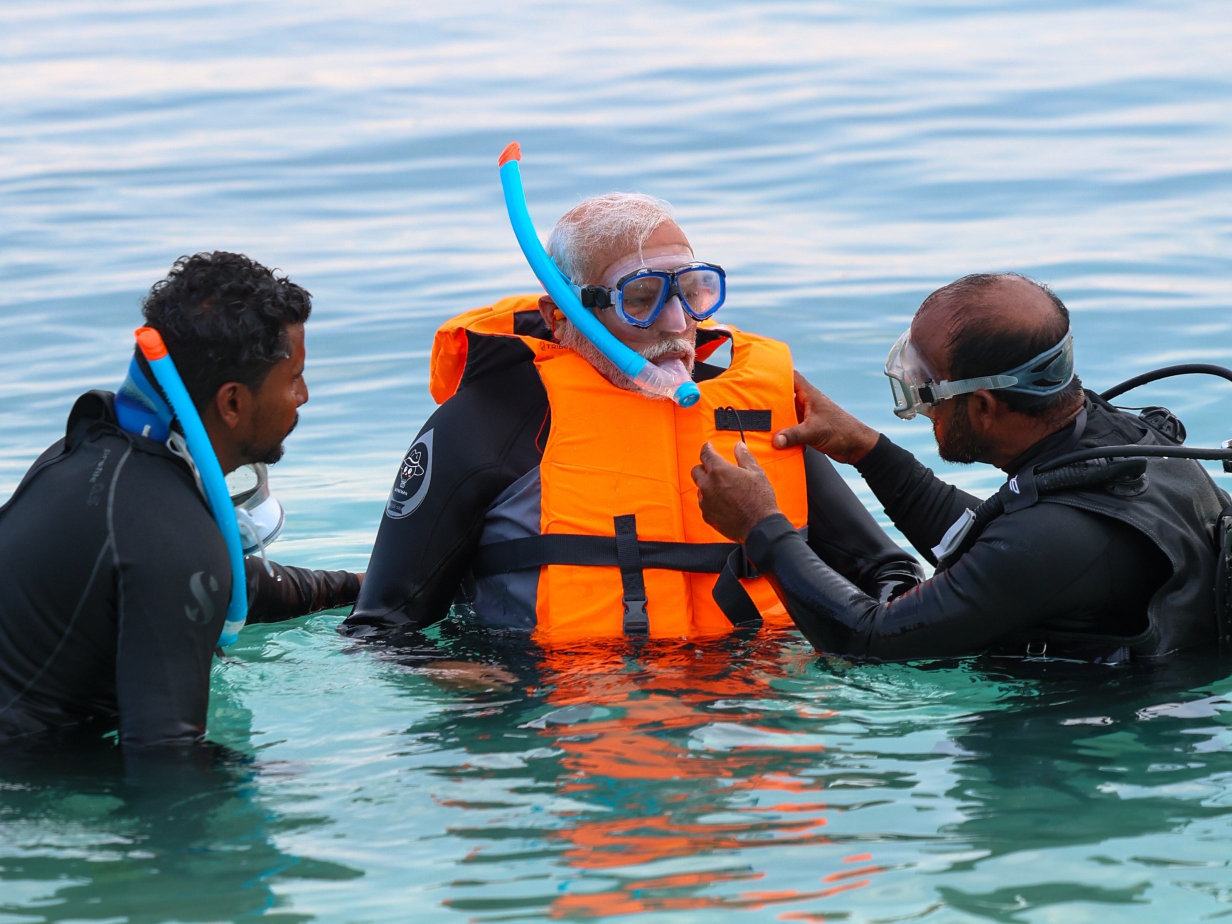Indian prime minister Narendra Modi snorkelling in Lakshadweep