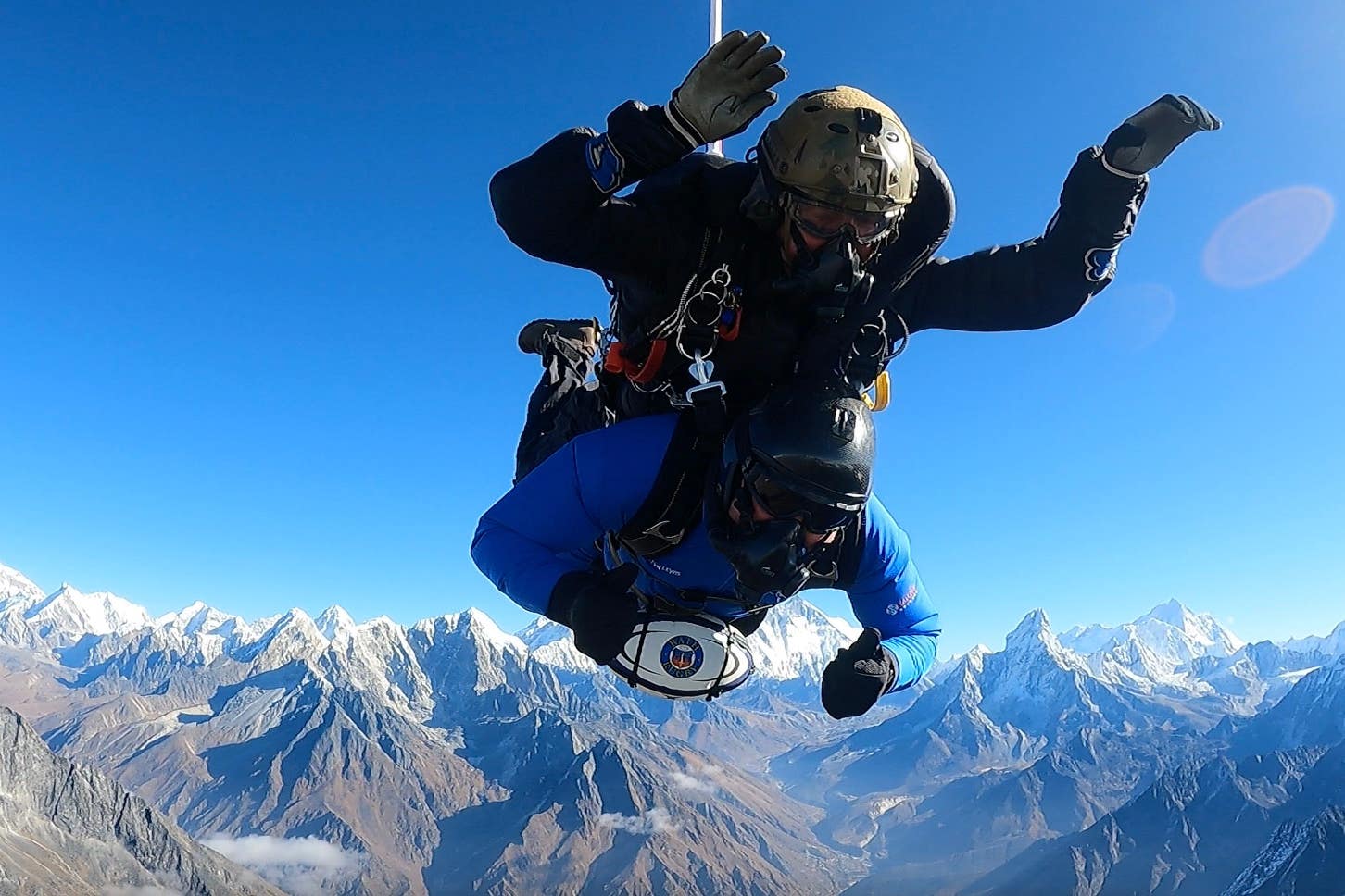 Former Bath Rugby player, Iestyn Lewis, completes a 24,000 foot charity skydive while holding a rugby ball (Bath Rugby Foundation/Iestyn Lewis/PA Wire)