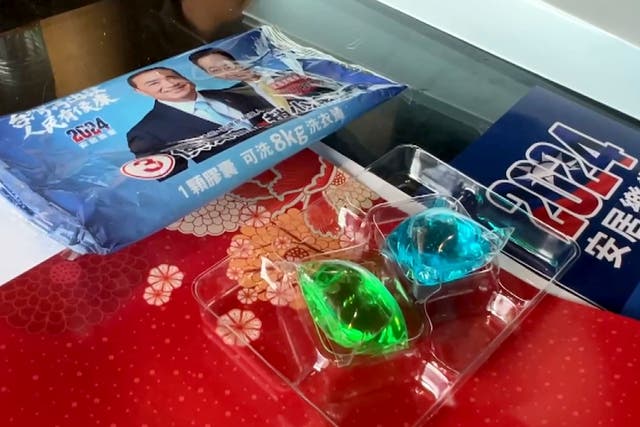 <p>At least three people have been hospitalized after mistakenly eating colorful pods of liquid laundry detergent that were distributed as a campaign freebie in Taiwan’s presidential race</p>