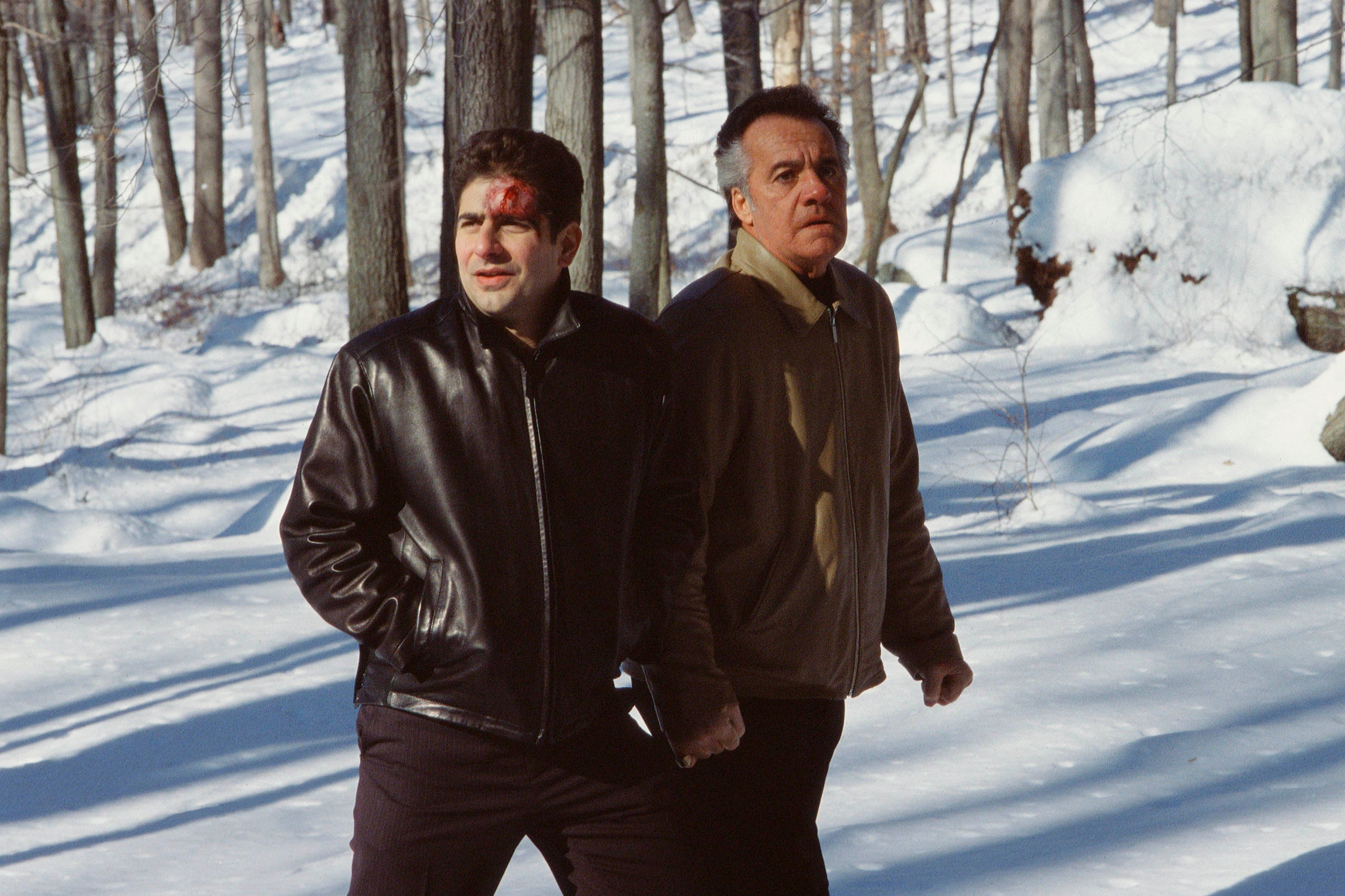 Worried wise guys: Christopher and Paulie get lost in the woods in one of the show’s best episodes