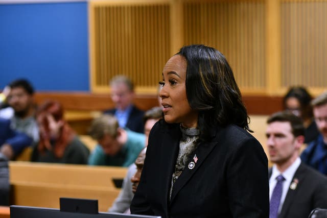 <p>Fulton County District Attorney Fani Willis speaks in court on 21 November 2023 </p>