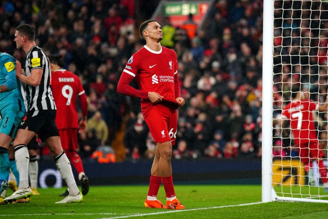 Liverpool’s Trent Alexander-Arnold will miss three weeks (Peter Byrne/PA)