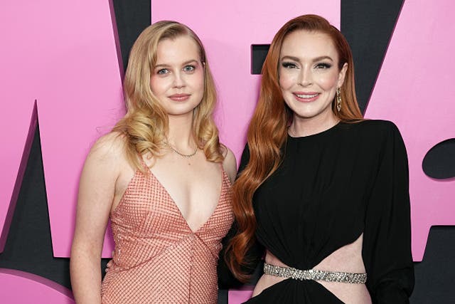 <p>Angourie Rice and Lindsay Lohan (right)</p>