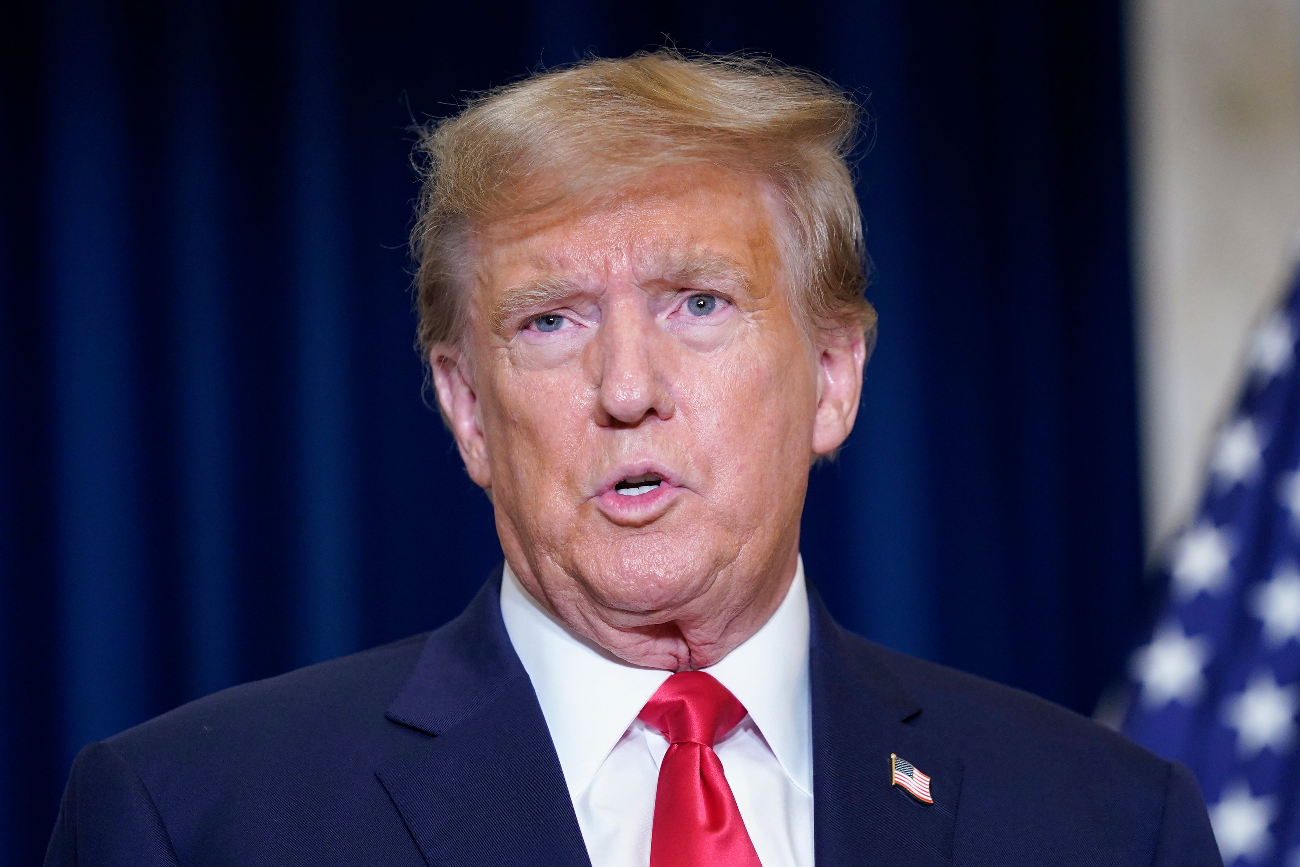 Former President Donald Trump speaks to the media at a Washington hotel on Tuesday 9 January 2024