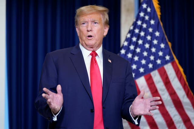 <p>Former President Donald Trump speaks to the media at a Washington hotel on Tuesday 9 January 2024</p>