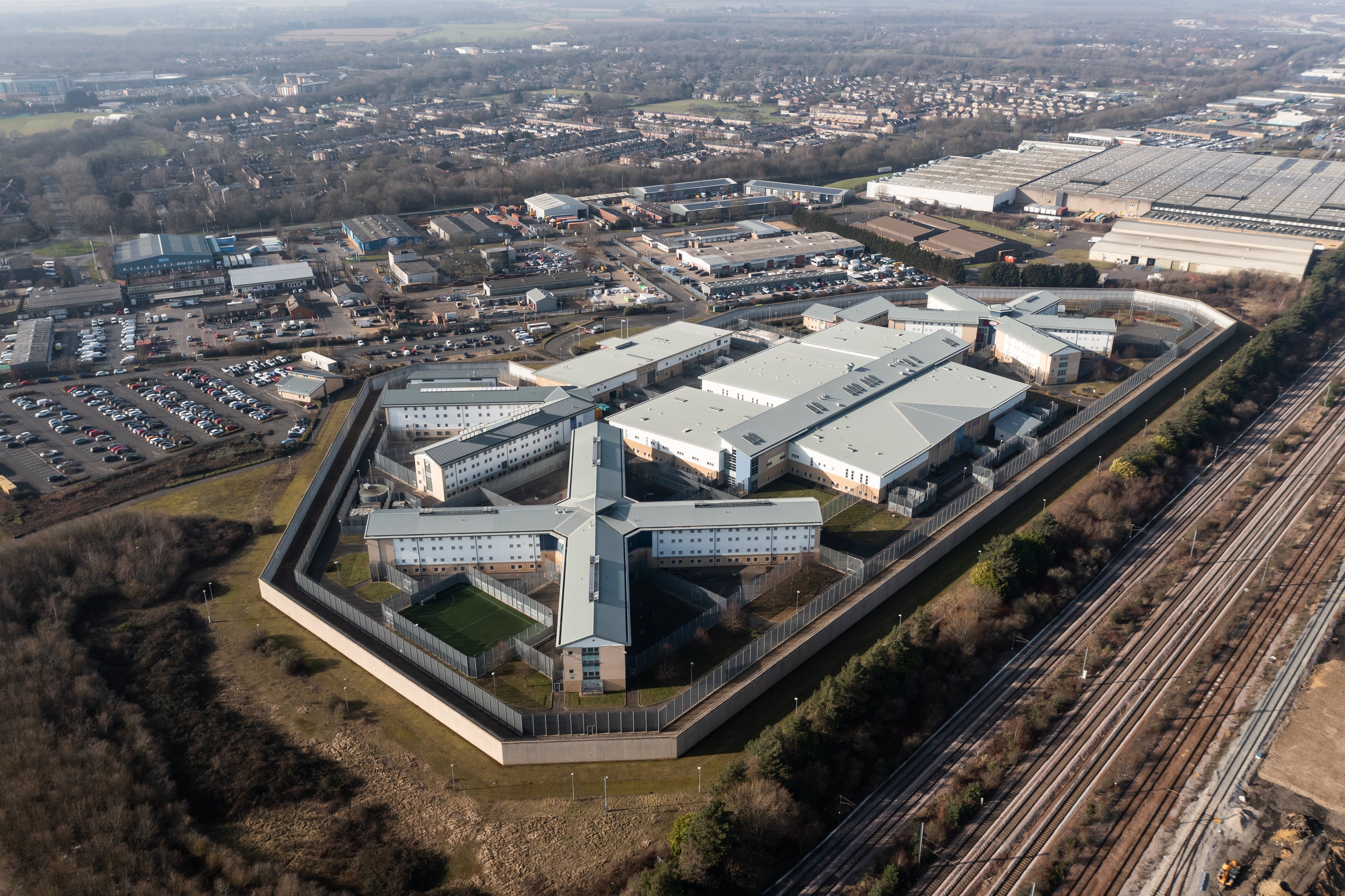 An aerial view of HMP YOI Peterborough, a category B prison for men and women, which has a capacity for 840 people
