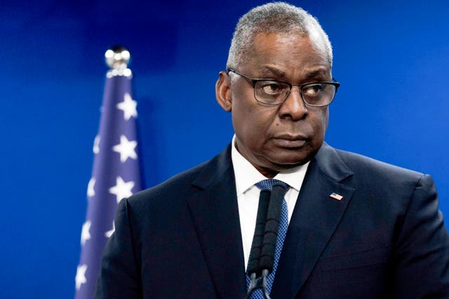<p>Secretary of Defense Lloyd Austin makes a joint statement with Israel Minister of Defense Yoav Gallant, after their meeting about Israel's military operation in Gaza, in Tel Aviv, Israel, Dec. 18, 2023</p>