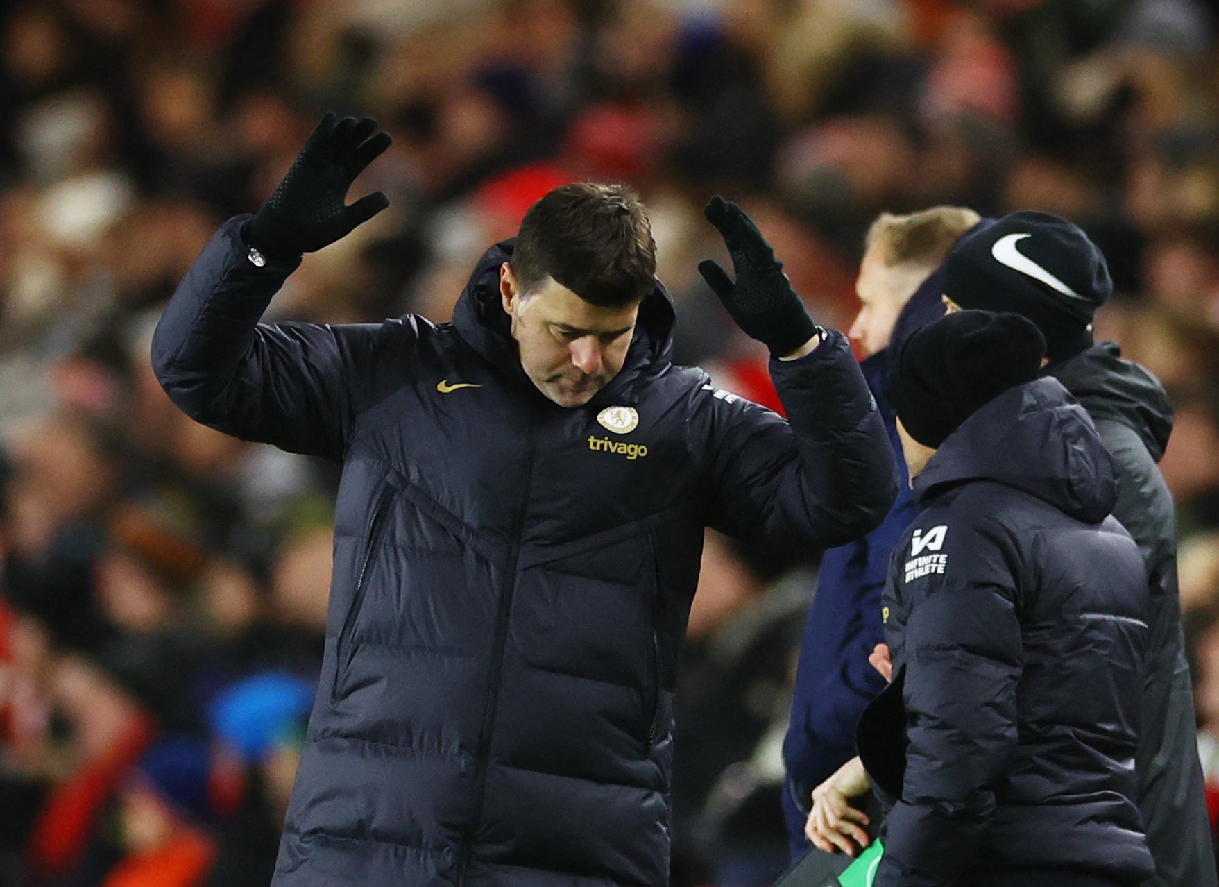 Mauricio Pochettino reacts during his side’s defeat at the Riverside