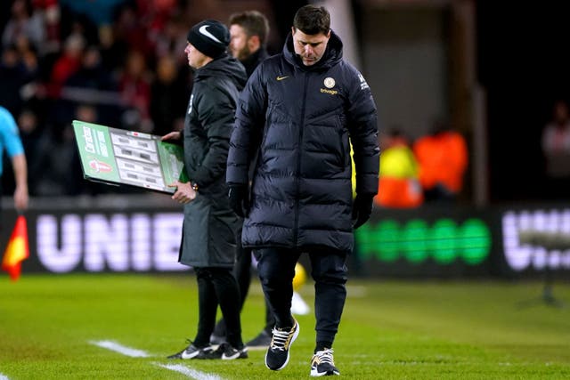 <p>Chelsea manager Mauricio Pochettino was left to rue a host of missed chances (Owen Humphreys/PA)</p>