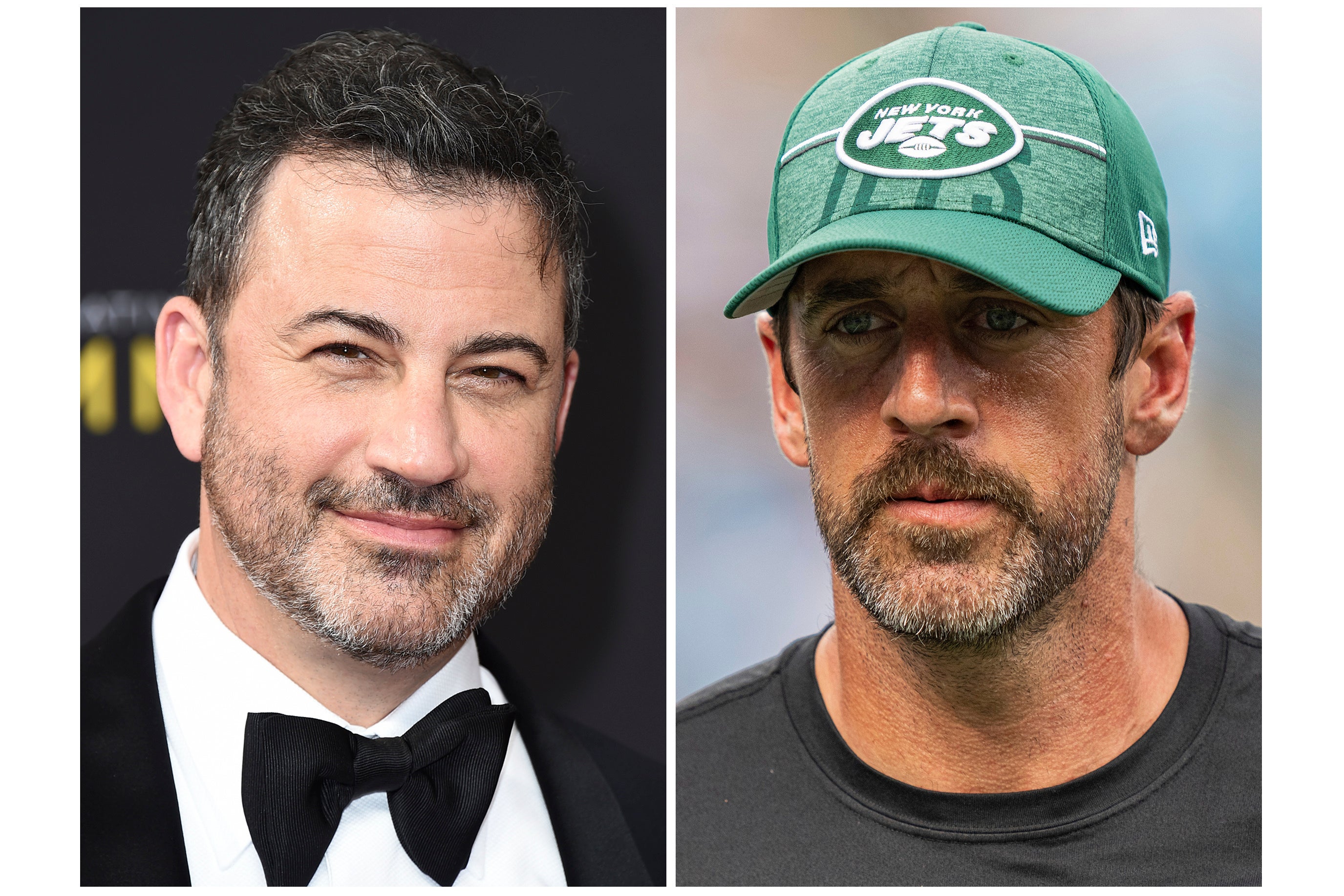 Jimmy Kimmel (left) and Aaron Rodgers