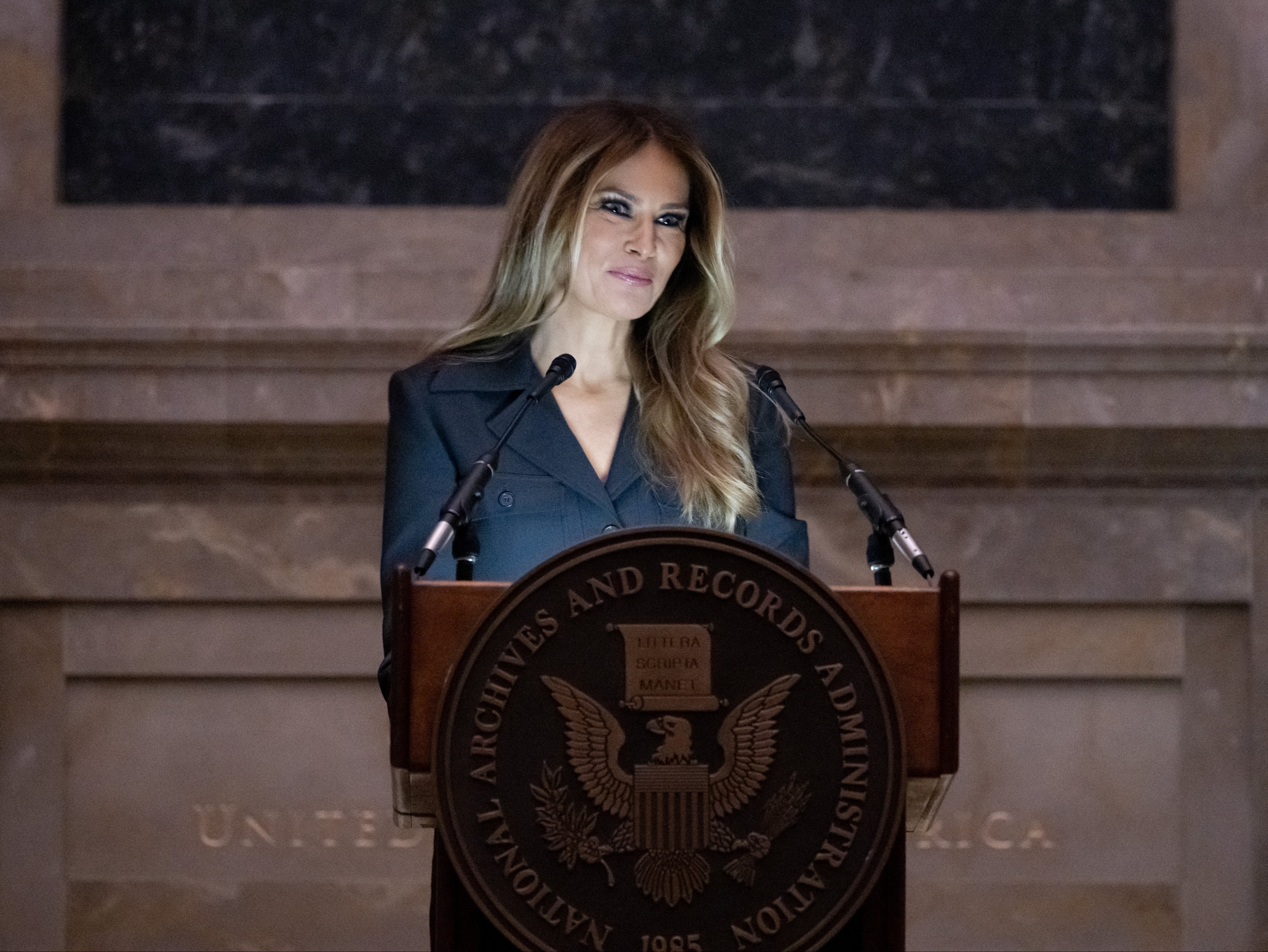 Melania Trump speaks during a naturalisation ceremony in December 2023