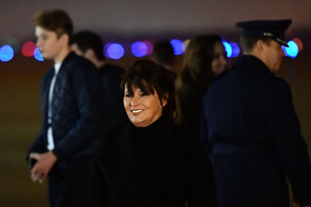 <p>File Amalija Knavs, mother of First Lady Melania Trump, looks on after departing from Air Force One upon arrival at Andrews Air Force Base, Maryland in 2019</p>