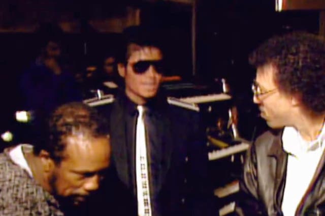 <p>Harry Belafonte with Michael Jackson and Lionel Richie in the studio recording ‘We Are the World'</p>