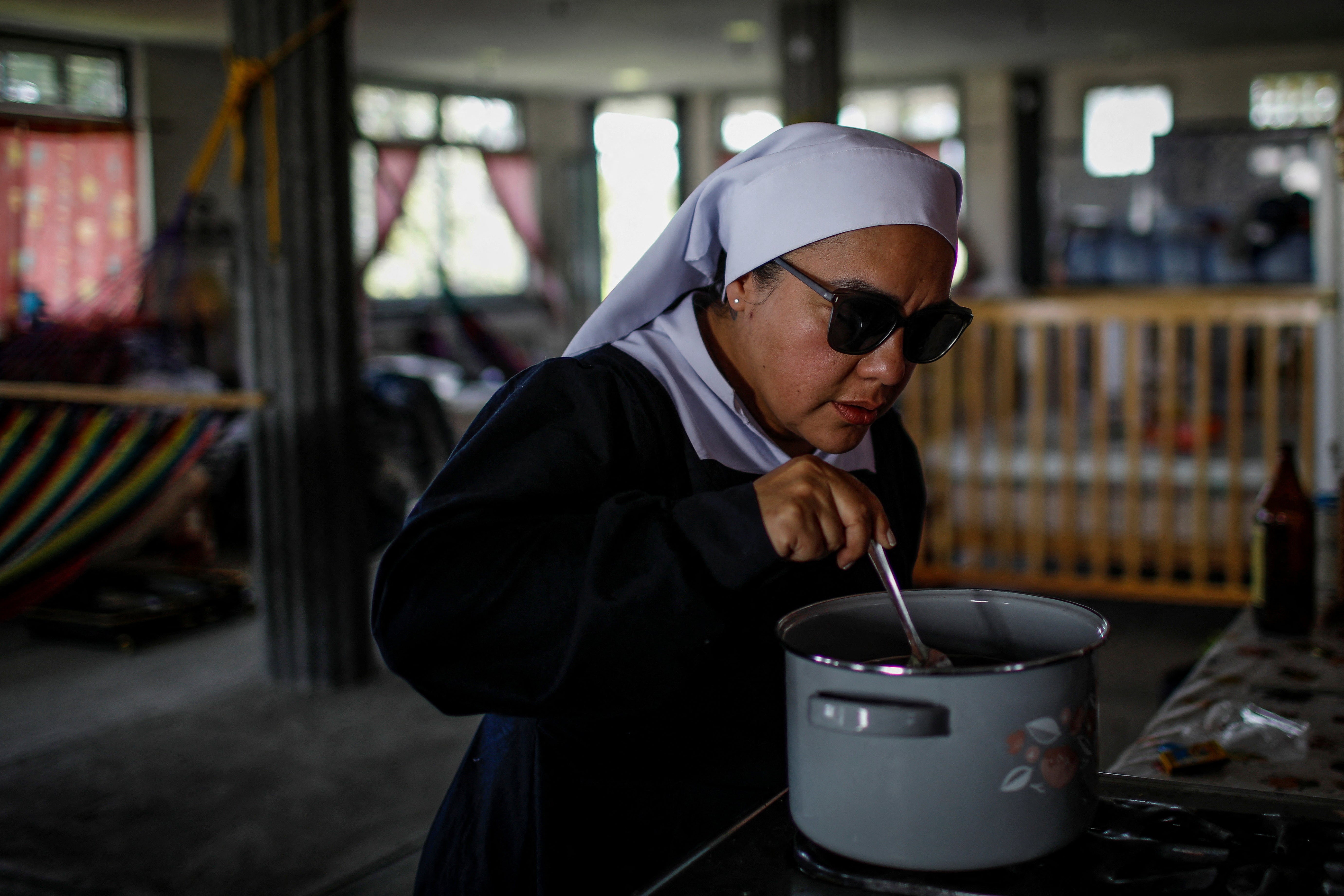 Sister Bernadet prepares the CBD cream