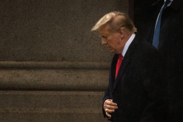 <p>Former U.S. President Donald Trump departs the Waldorf Astoria where he held a press conference following his appearance in court on January, 9 2024 in Washington, DC. </p>