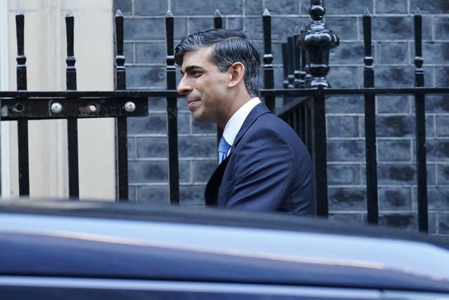 Prime Minister Rishi Sunak departs 10 Downing Street, London, to attend Prime Minister’s Questions at the Houses of Parliament (Stefan Rousseau/PA)