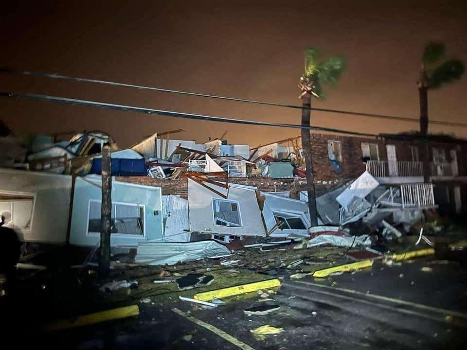 Damage caused by a tornado in Panama City, Florida on Tuesday evening