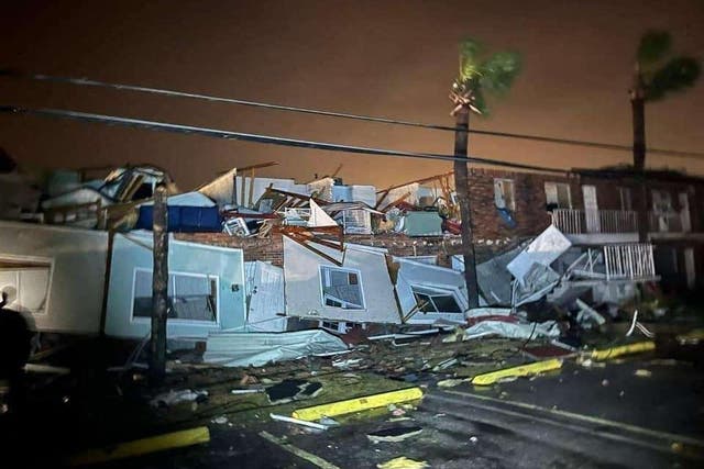 <p>A tornado ripped through Panama City, Florida on Tuesday, causing destruction as pictured above </p>