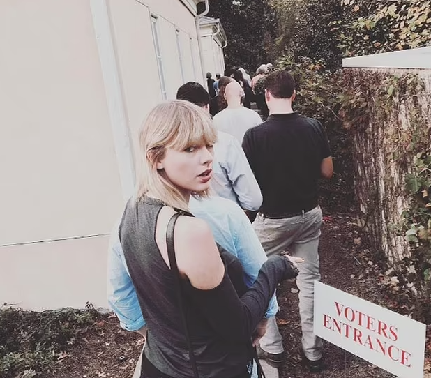 In a 2016 Instgram post, Swift showed herself waiting in line to vote