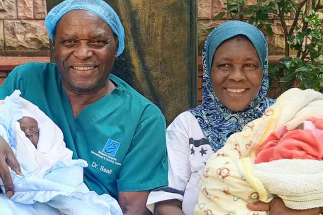 <p>Safina Namukwaya with her twins at Women’s Hospital International and Fertility Center Kampala on 6 January 2023.</p>