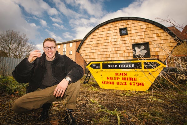 Harrison Marshall has lived for almost 12 months in his skip house in southeast London 