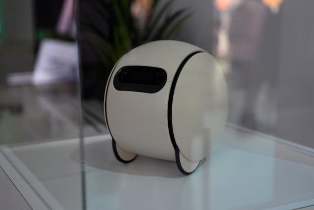 A Samsung Ballie robot is on display at the CES tech show (John Locher/AP)