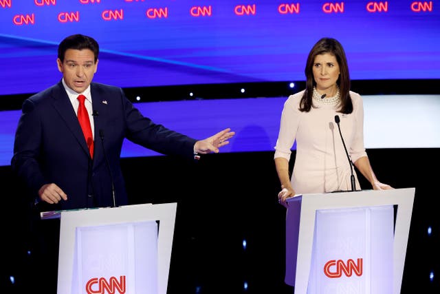 <p>Nikki Haley brands Ron DeSantis as ‘desperate’ during fiery GOP debate in Iowa </p>