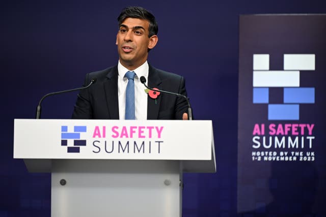 Prime Minister Rishi Sunak speaks at the AI safety summit (PA)