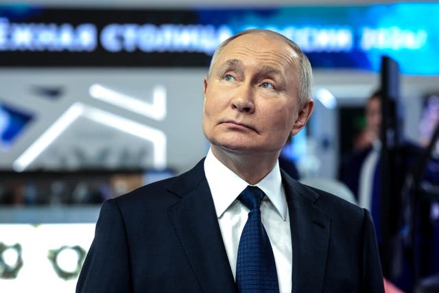 <p>Russian president Vladimir Putin visits the Russia Expo international exhibition and forum at the VDNKh (The Exhibition of Achievements of National Economy) in Moscow, Russia</p>