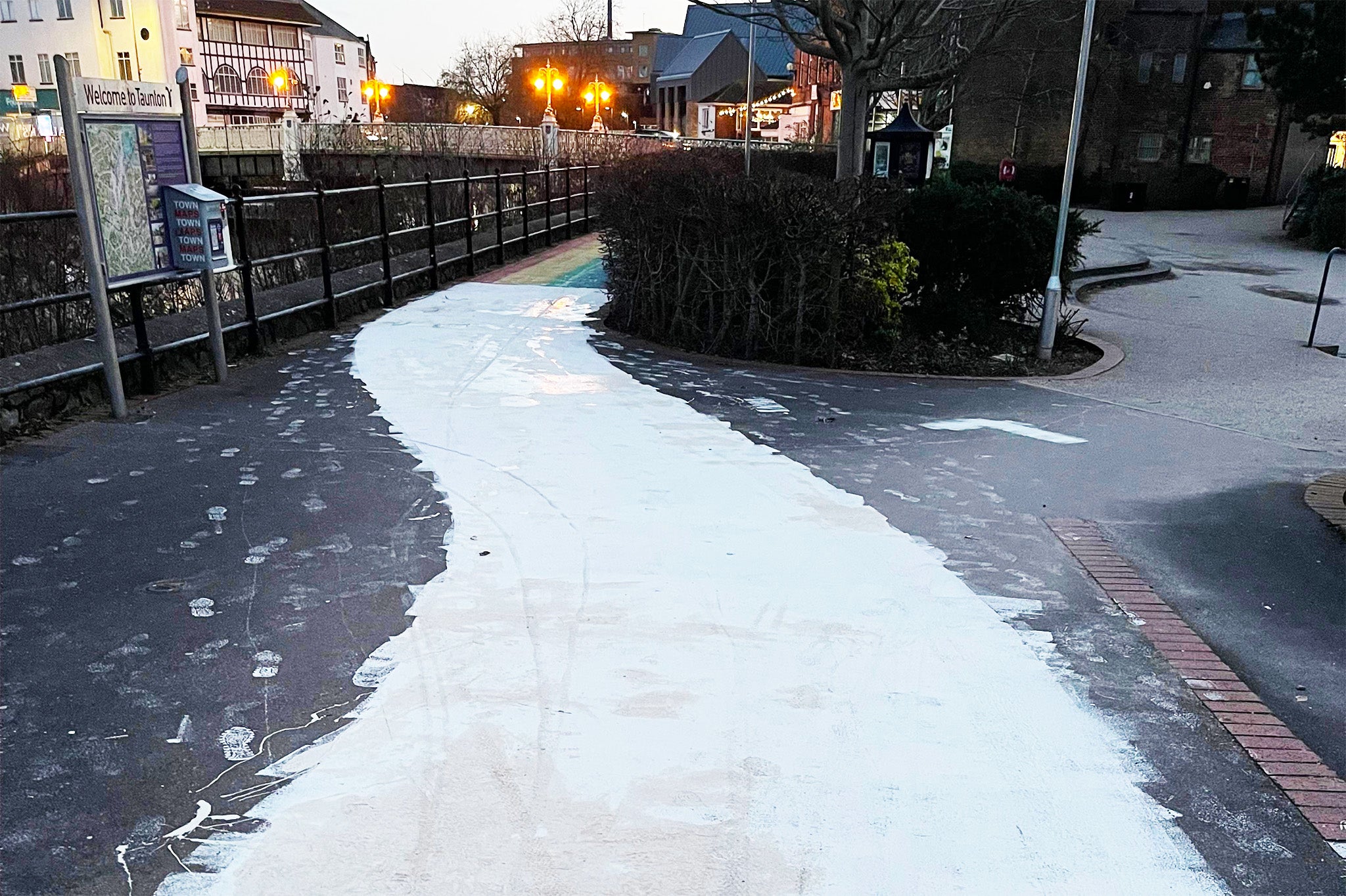 The path was covered in white paint on Thursday morning